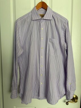 Paul Stuart Lavender and White Striped Dress Shirt